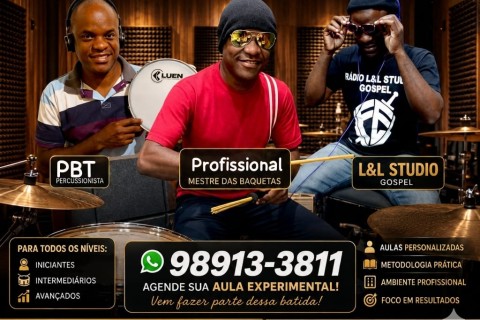 Aulas de Bateria on line e presencial